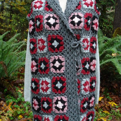 Shawl Collar Granny Square Wrap - PW-104