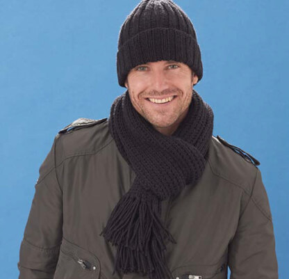 Men's Basic Hat & Scarf in Caron United - Downloadable PDF | LoveCrafts