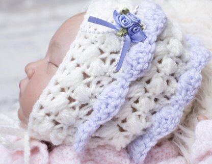 Newborn baby Aran bonnet crochet pattern with 4 finishes