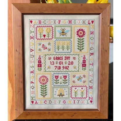 Historical Sampler Company Bee Birth Sampler Cross Stitch Kit - 29cm x 22cm