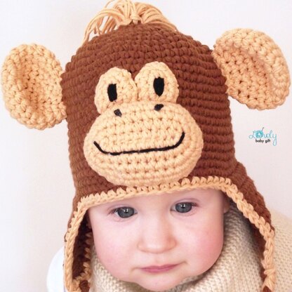 Monkey Earflap Animal Hat Crochet Pattern