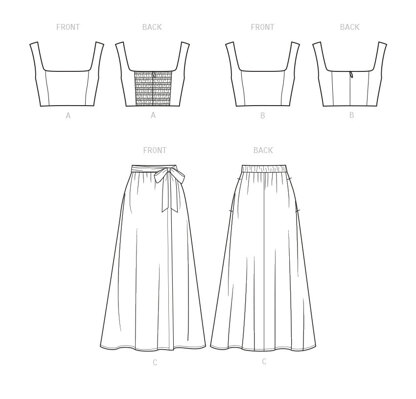 New Look Misses' Bra Tops and Wrap Skirt N6722 - Paper Pattern, Size A (6-8-10-12-14-16-18)