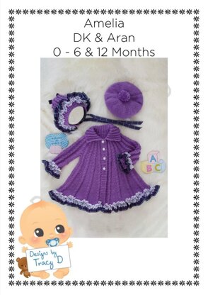 Amelia swing coat baby knitting pattern 0-6 & 12mths
