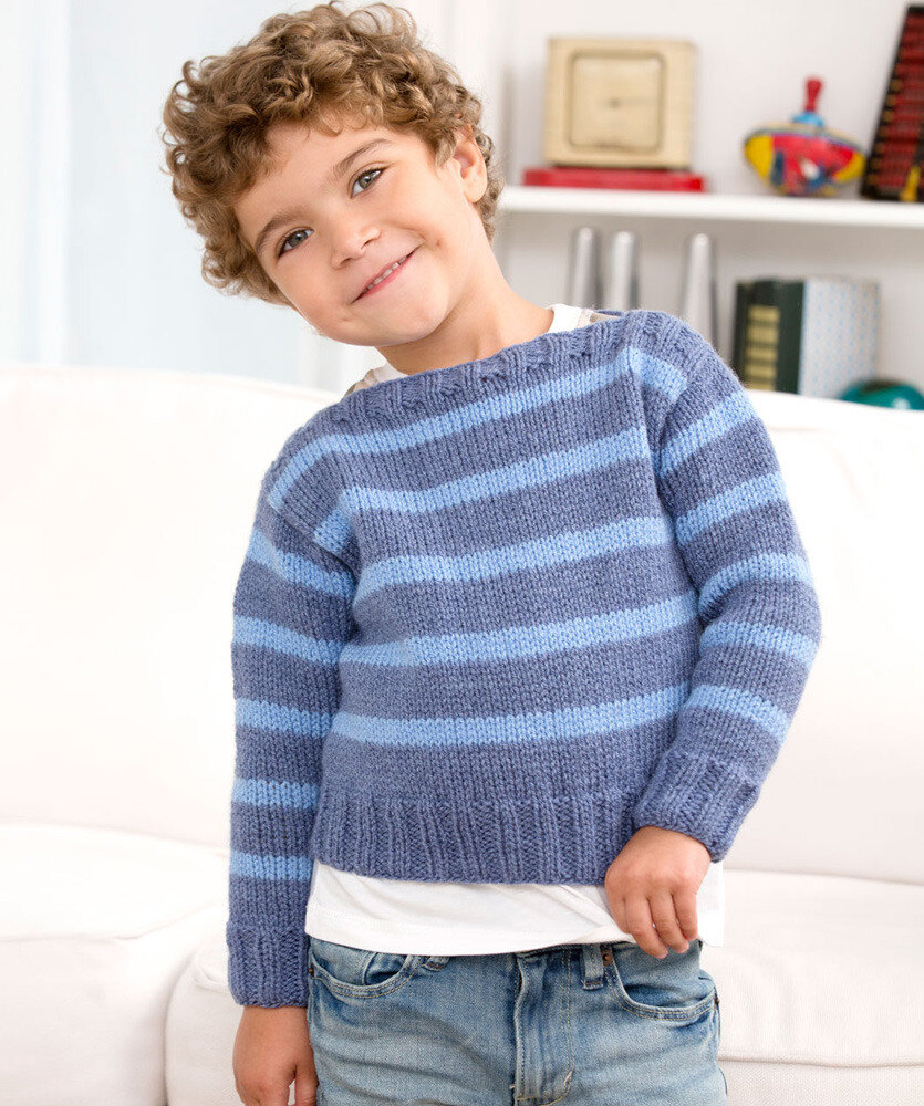 Machine Knit Child's Blocks and Stripes Pullover Sweater Pattern