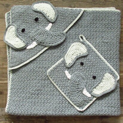 Elephant Hooded Towel with Matching Washcloth