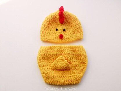 Chicken Baby Hat and Diaper Cover Set