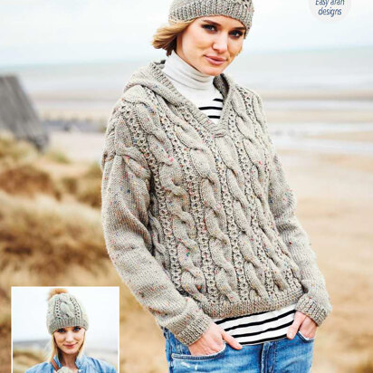 Hooded Sweater, Mittens & Hat in Stylecraft Special Aran with Wool - 9556 - Downloadable PDF