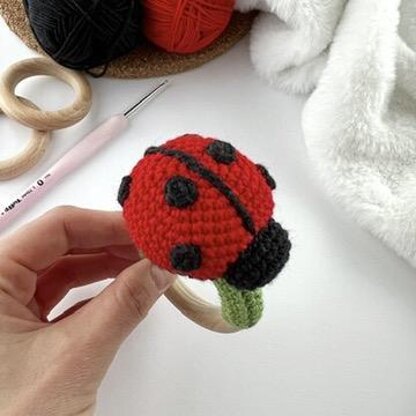 Ladybug crochet baby rattle toy pattern Amigurumi teething ring