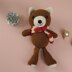 Brown Teddy Bear Wearing Red & White Christmas Scarf Plush Toy Crochet Pattern