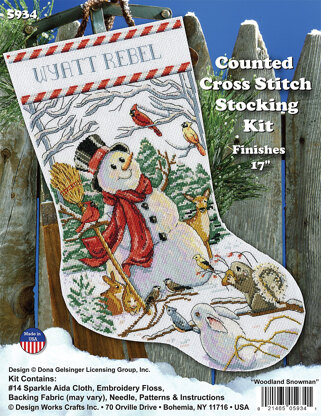 Design Works Woodland Snowman Stocking Cross Stitch Kit - 43cm