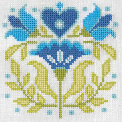 Creative World of Craft Blue Heart Tile Folk Art Mini Cross Stitch Kit - 4 1/2 x 4 1/2"