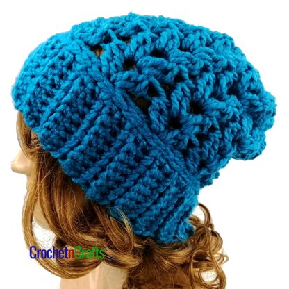 Clustered V-Stitch Chunky Crochet Hat Pattern