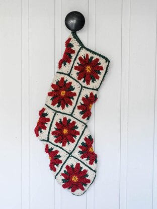 Poinsettia Granny Square Christmas Stocking