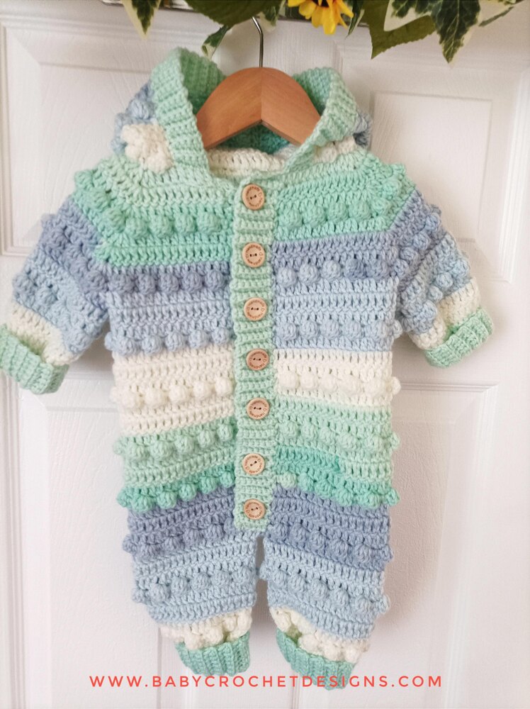 Crochet Bobble Stitch Baby Romper