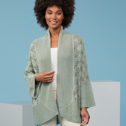 Pattern for a kimono knit cardigan with a lightweight yarn