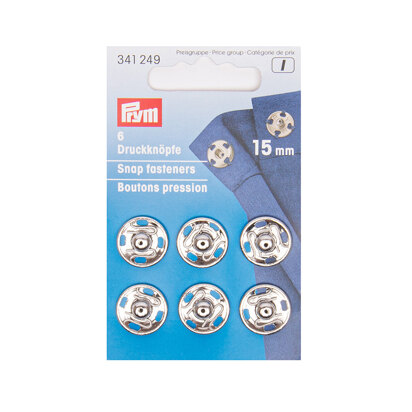 Prym Sew-On Snap Fasteners 15 mm Silver Colour