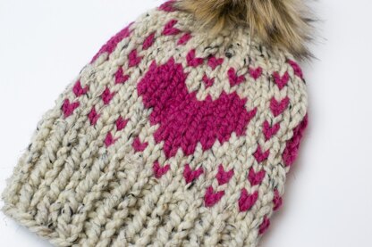 Hearts For Days Women Hat Winter Toque Chunky Fair Isle