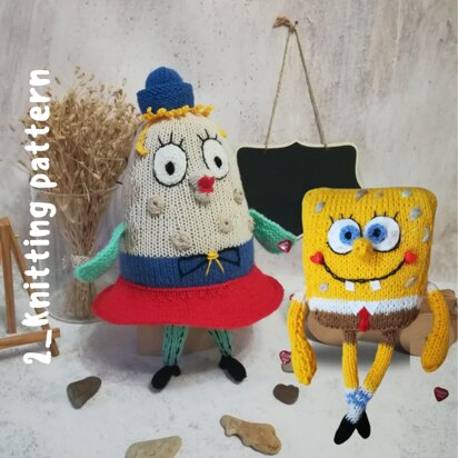 Toy knitting patterns for beginners - Knit Sponge Bob and Miss Puff Toys Soft