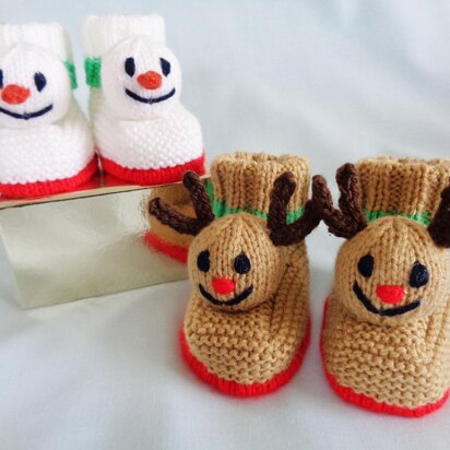 Snowman and Reindeer Baby Booties