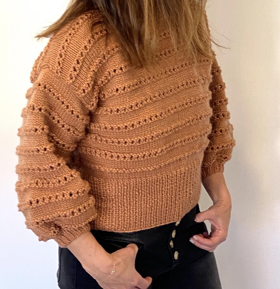 Cropped Balloon Sleeve Jumper Knitting pattern by Vanessa cayton