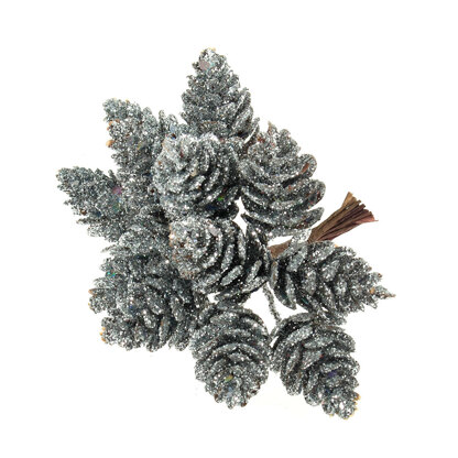 Groves Pinecones: Glitter: 12 x 12 Stems: Silver