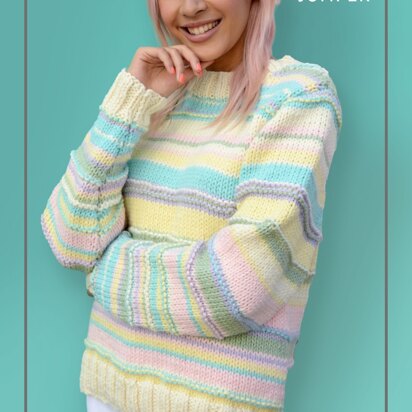 Sugar Striped Jumper - Free Knitting Pattern For Women in Paintbox Yarns Wool Mix Chunky