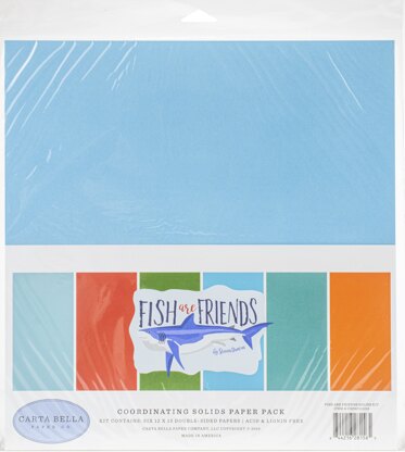 Echo Park Paper Carta Bella Double-Sided Solid Cardstock 12"X12" 6/Pkg - Fish Are Friends, 6 Colors