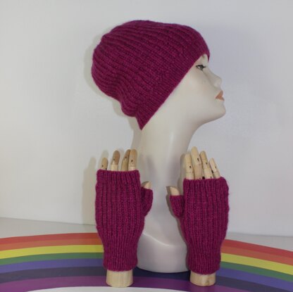 Adult Teen Fishermans Rib Slouch Hat & Fingerless Gloves