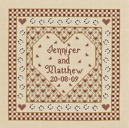 Historical Sampler Company Heart Wedding Sampler Cross Stitch Kit - 24cm x 24cm