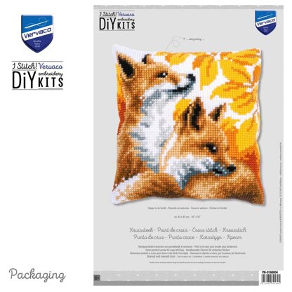 Vervaco Cushion Kit Foxes In Autumn Cross Stitch Kit - 40 x 40 cm / 16in x 16in