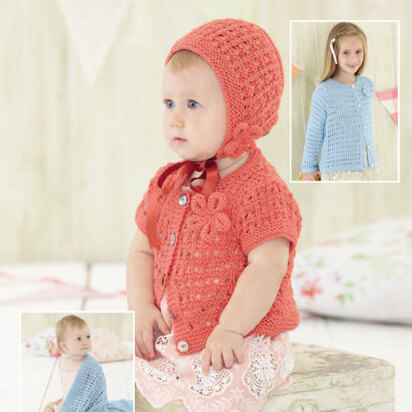 Blanket, Bonnet and Cardigans in Sirdar Snuggly Baby Bamboo DK - 4729 - Downloadable PDF