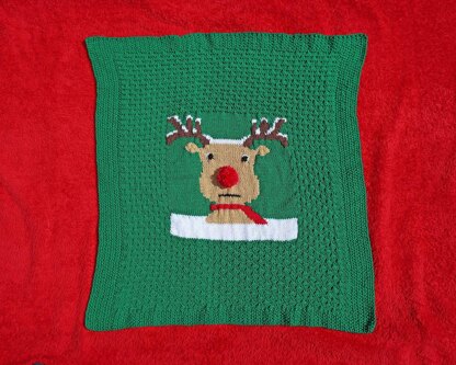 Snowy Rudolph Cot/Pram Blanket (no 130)