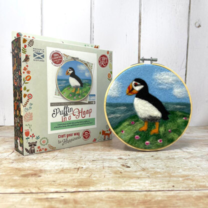The Crafty Kit Company Puffin in a Hoop Needle Felting Kit - 15cm