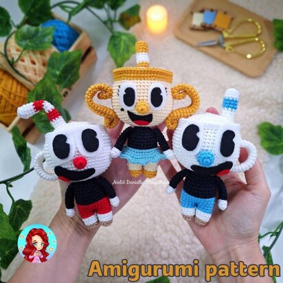 Cuphead, Mugman and Ms. Chalice amigurumi pattern (chibi version)