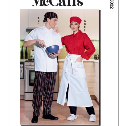McCall's Misses' and Men's Chef Jacket, Pants, Apron and Cap M8332 - Paper Pattern, Size S-M-L-XL-XXL