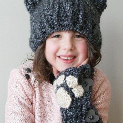 Chunky Kitty Hat and Arm Warmers (Hat006) - knitting pattern
