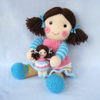 Maisie and her little doll - knitted dolls
