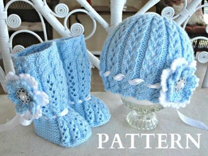 Knitted Baby Set with Crochet Flowers by Elena Mitchell Booties and Hat