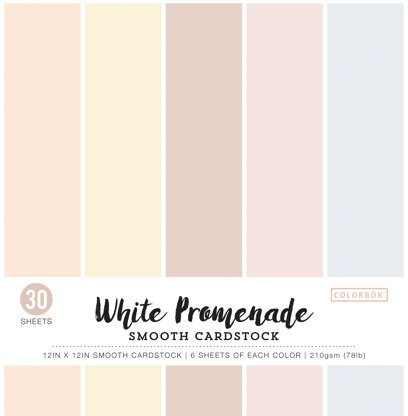 American Crafts Colorbok 78lb Smooth Cardstock 12"X12" 30/Pkg - White Promenade, 5 Colors/6 Each