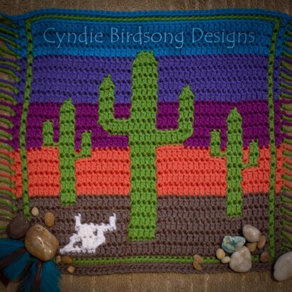 Southwest Mosaic Crochet Square: Saguaro cacti