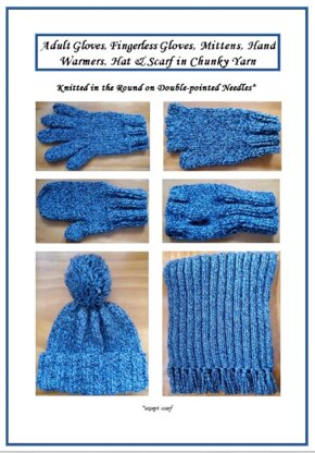 Adult Gloves, Fingerless Gloves, Mittens, Hand Warmers, Hat & Scarf in Chunky Yarn