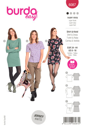 Burda Style Misses' Top, Dress – Figure Fitting with Scoop Neckline B6087 - Paper Pattern, Size 8-18 (34-44)