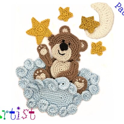 Bear and Clouds crochet applique pattern