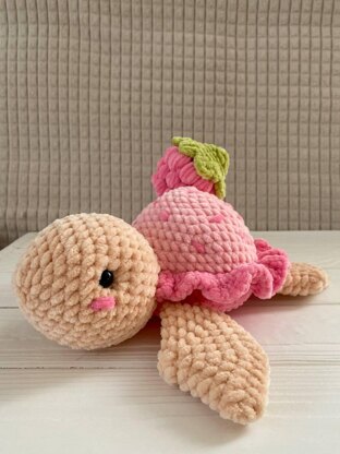 Crochet Turtle With Raspberry Amigurumi Plush Toy