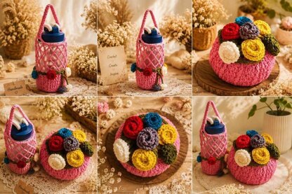 Crochet Flower Bouquet Bottle Cover Pattern PDF & Video Tutorial