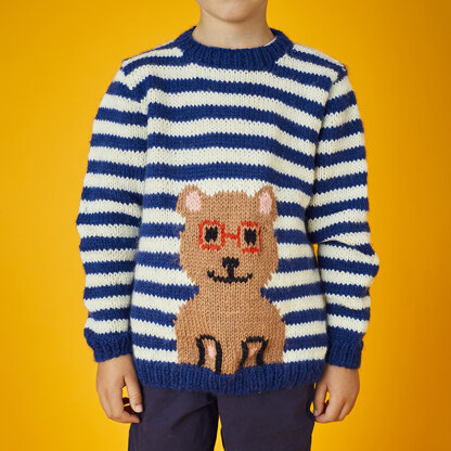 " Sailor Stripe and Buddy the Bear Sweater " - Free Sweater Knitting Pattern For Boys and Men in Paintbox Yarns Wool Mix Aran by Paintbox Yarns