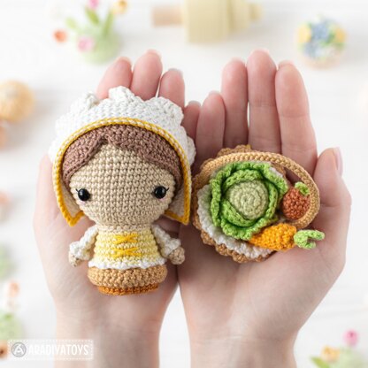 6-in-1 bee farm crochet pattern amigurumi by AradiyaToys mini kingdom beekeeper beehive basket of vegetables DIY handmade tutorial PDF file by AradiyaToys (Olka Novytska)