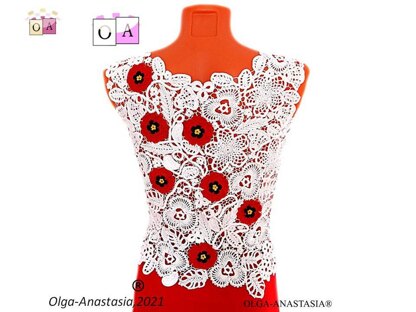 Lace blouse with poppies