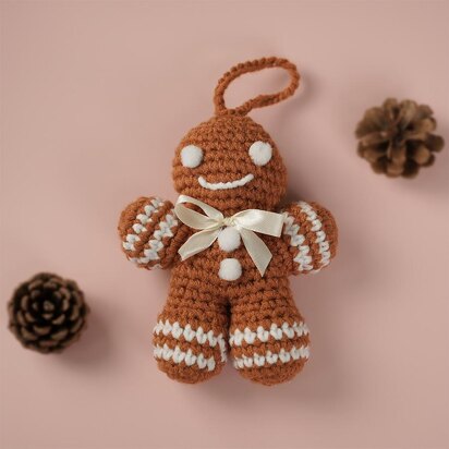 Gingerbread Man With White Pom Pom Eyes For Christmas Tree Crochet Ornaments