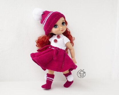 Outfit  Raspberries for 18in doll knitting flat